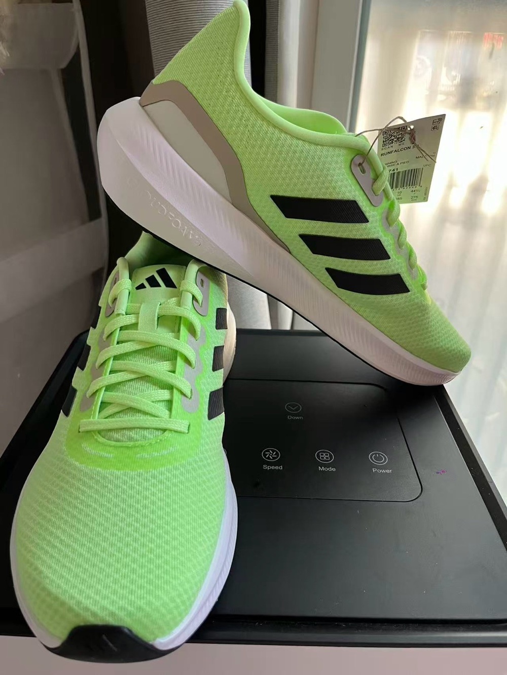 adidas Neon Green Mesh Running Shoes with Black Stripes